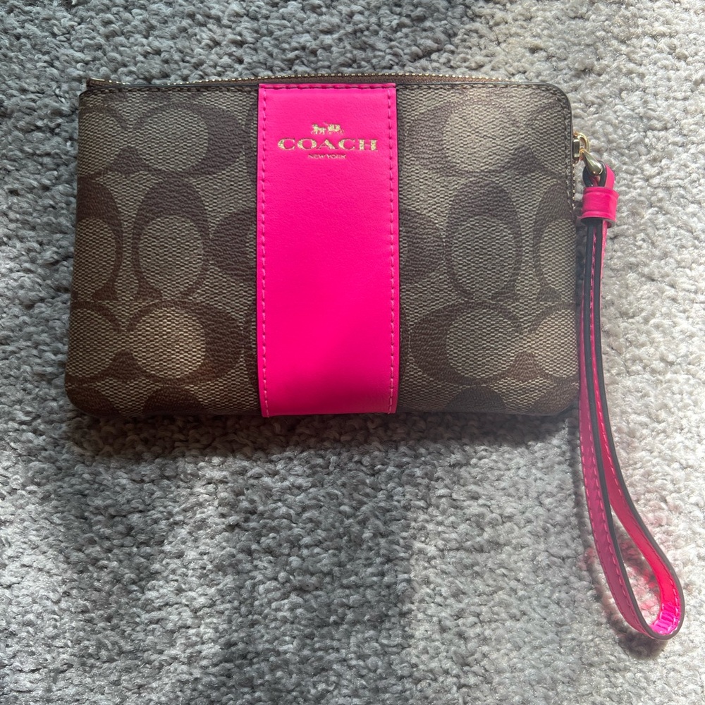 Coach Brown and Pink Signature Wristlet